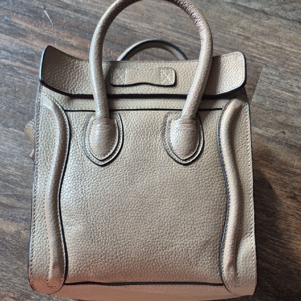 Celine Drummed Calfskin Nano Luggage Dune Taupe Crossbody Purse - Picture 5 of 13